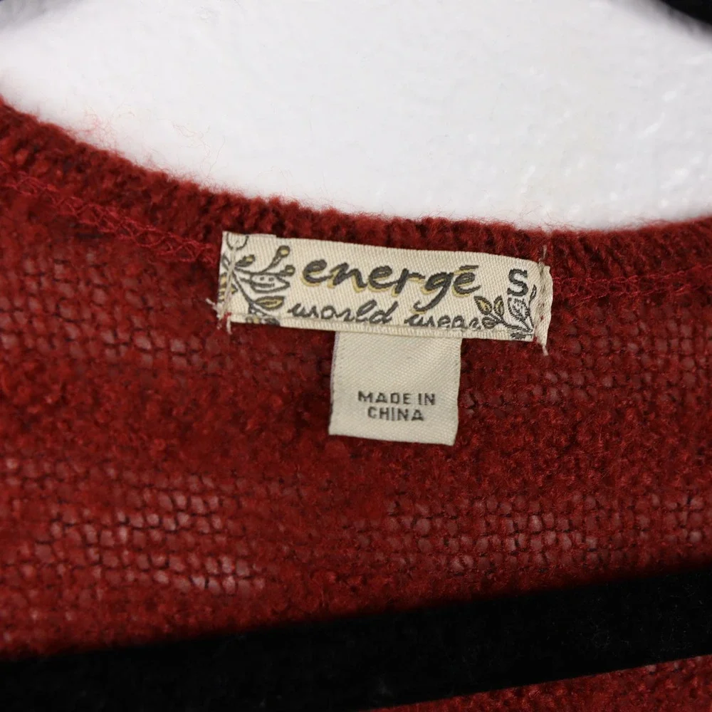 New W/Tag Energe World Wear Women's Red Open Weave Knit Cardigan‎ Sweater Size S